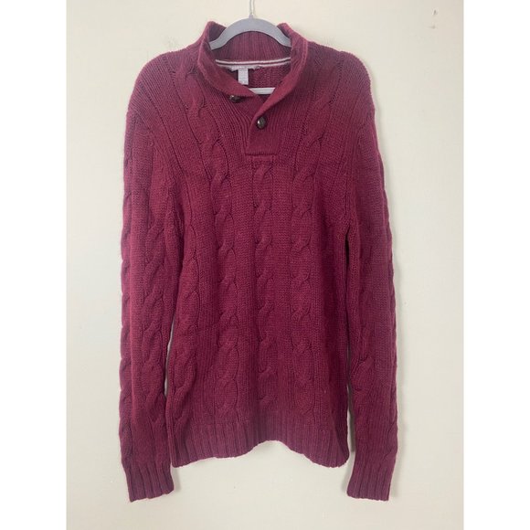 Fossil Brand Mens Burgundy Red Pullover Cable Knit Fisherman Sweater Size S Ango - Picture 1 of 12